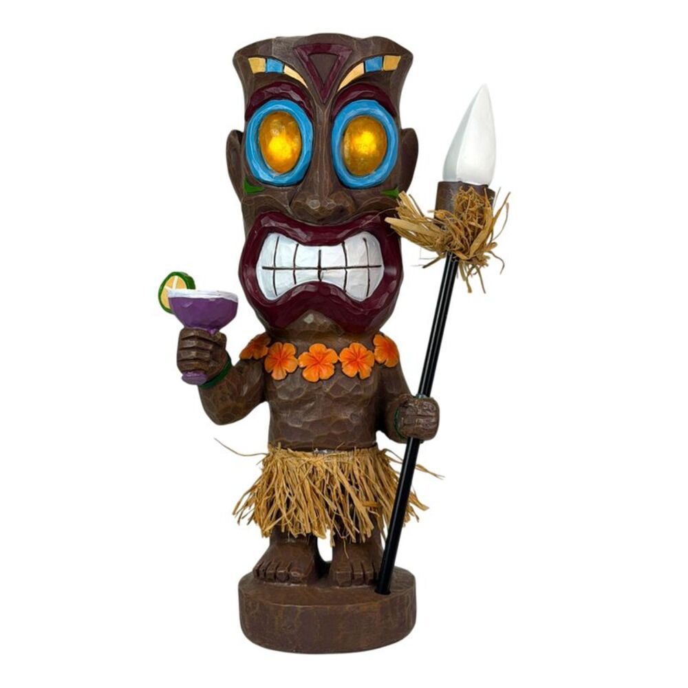 Solar Tiki Figurine Light 19 in Painted Resin Outdoor Statue Multicolor